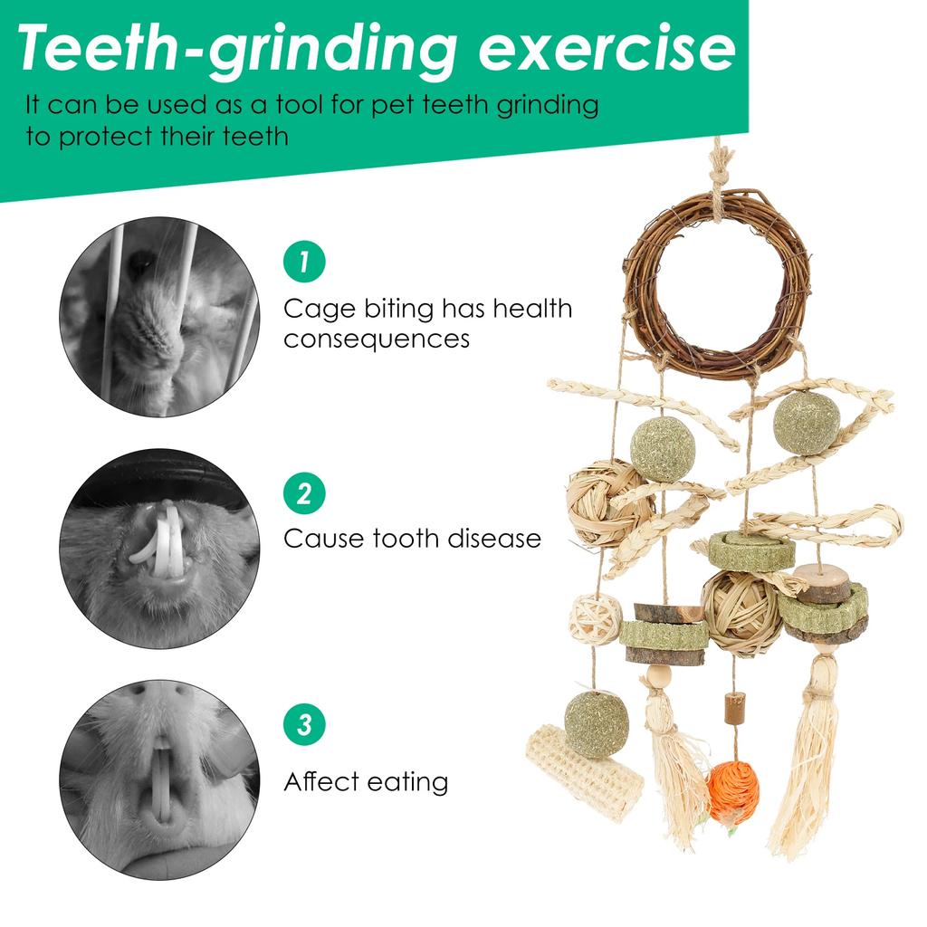 2Pcs Rabbit Chew Toys Safe Wood Hamster Toys Set Hanging Small Pet Chewing and Grinding Tools for Chinchillas Guinea Pigs Birds