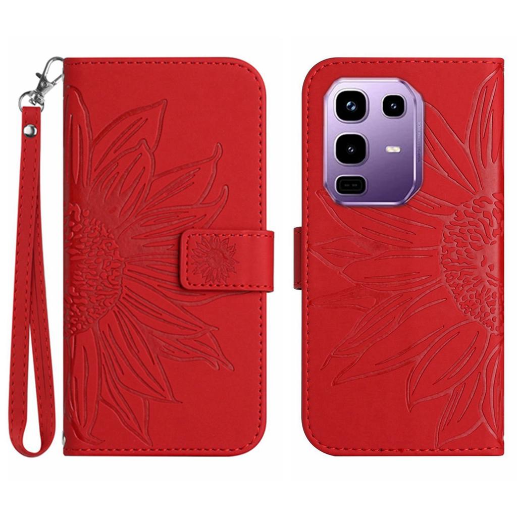 For Infinix Note 50s 5G Case Sunflower Imprint Leather Wallet Phone Cover with Wrist Strap