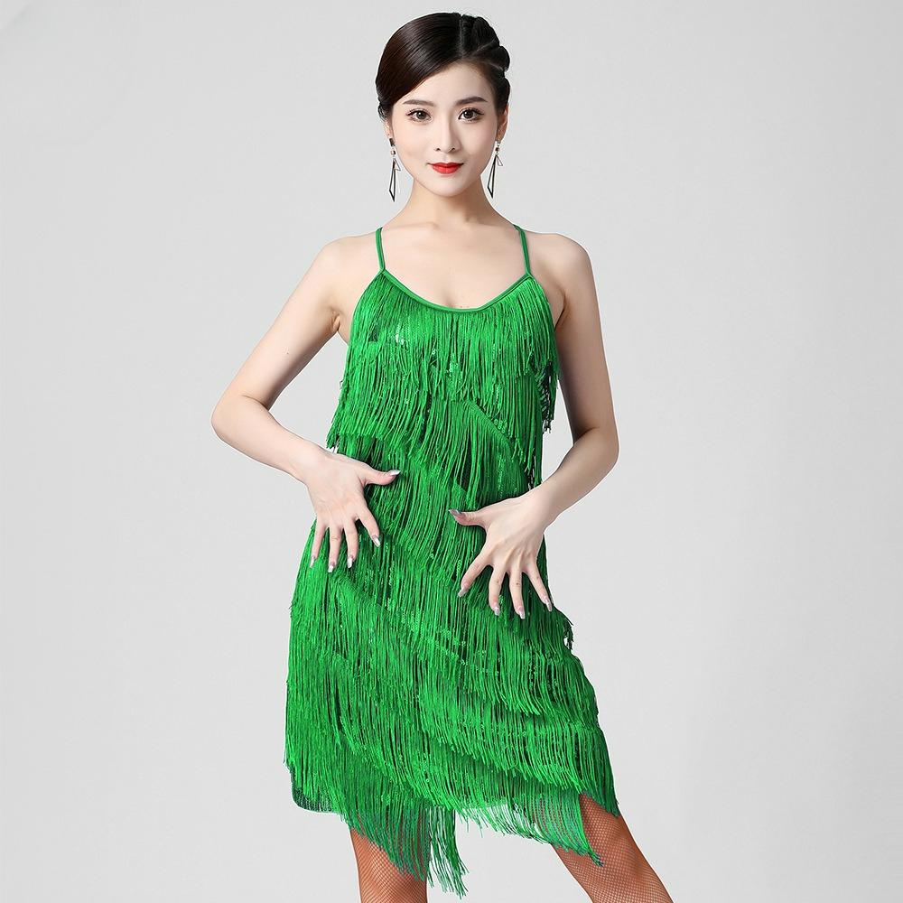 Latin Dance Sequined Tassel Skirt Latin Dance Skirt V-neck Party Dance Dance Skirt Performance Costume Stage