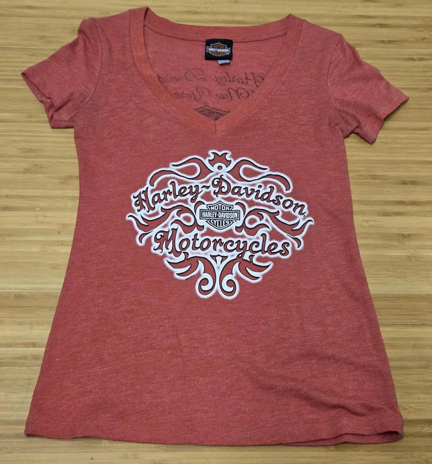 Harley-Davidson Shirt Womens Small Red V Neck Motorcycles New York City Graphic 2XL