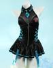 Anime Game Cute Swimsuit Bodysuit Halter Neck Costume Cosplay Fancy Dress Sleeveless Black Body Cover Sports Beach [Miccostumes] Women's One-Piece (S)