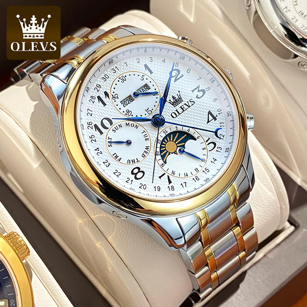 OLEVS Men's Watches Top Brand Luxury Fashion Seven Pointers Multi-functional Original Automatic Mechanical Wristwatch Moon Phase