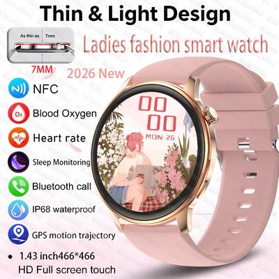 Ultra-thin Smartwatch Women 466*466 AMOLED 1.43" HD Screen Always Display Time Bluetooth Call IP68 Waterproof Sports Smart Watch