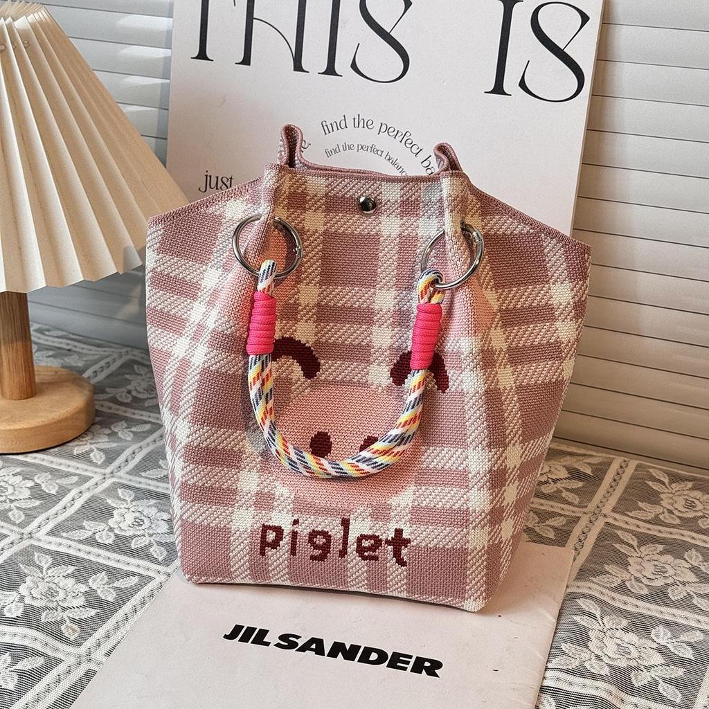 Handtasche mit großer Kapazität im japanischen und koreanischen Strickstil - Tragbare, pendlerfreundliche Tragetasche mit einem kleinen quadratischen Design für diverse Gegenstände