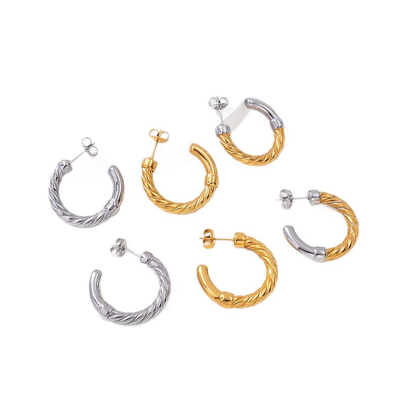 European-Style Gold-Plated Twist Hoop Earrings for Women: 2025 Titanium Steel, Simple & Versatile High-End Design