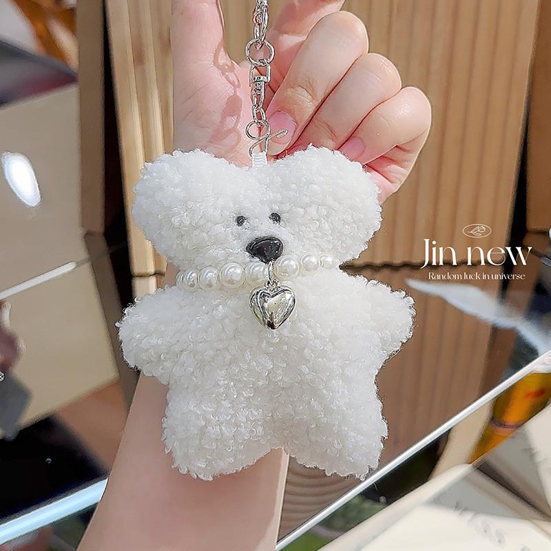 Bear Teddy Jinnew Plush Pendant Pearl Necklace Heart Shaped Design For Bag Decor