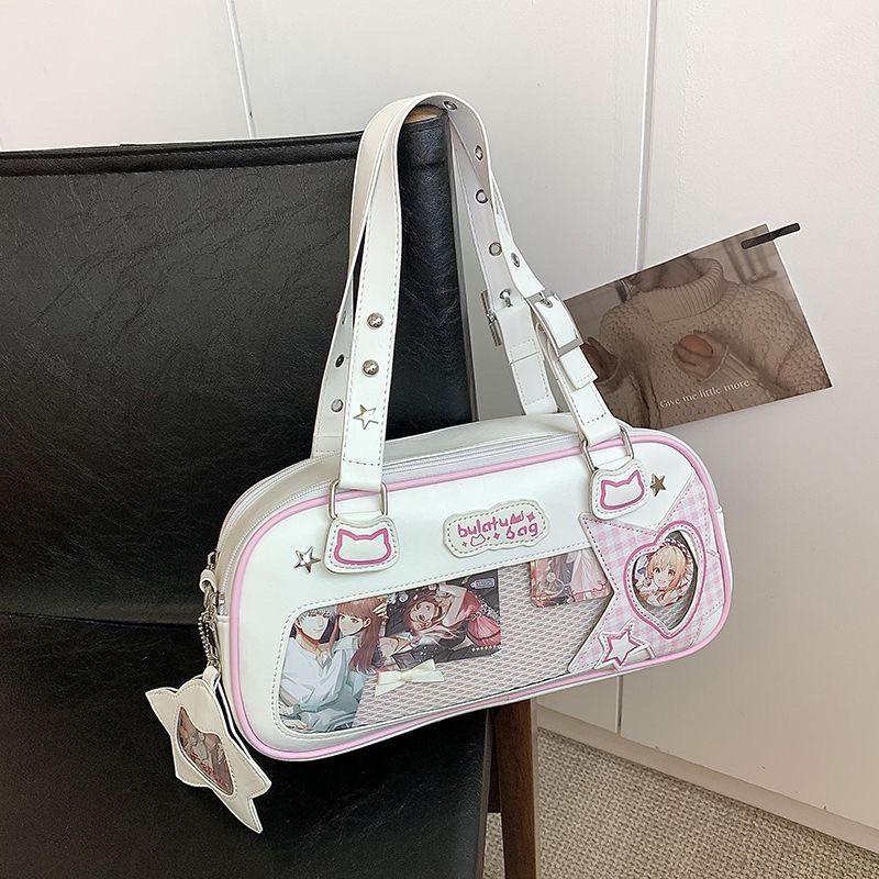 

JIAERDI Japanese Transparent Blue Handbag Women Harajuku Aesthetic Leather Ita Bag Female Preppy Style Sweet Cute Shoulder Bags
