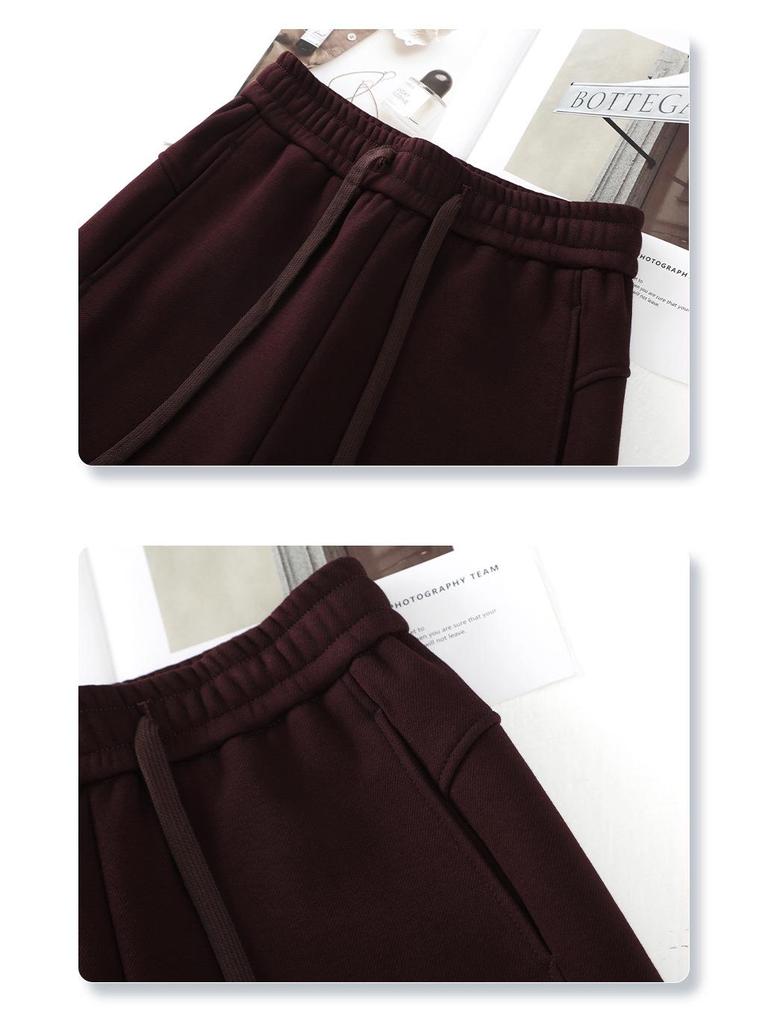 Ancola Women's 2024 Red Fleece-Lined Wide-Leg Sweatpants - Autumn/Winter Casual Straight-Leg Trousers.