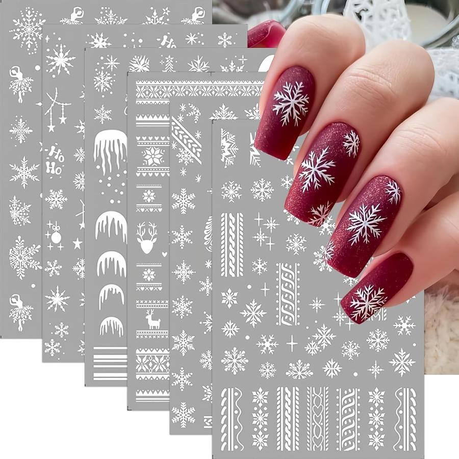 

1/6 Sheets Christmas Snowflake Nail Art Stickers Winter Theme White French Manicure Elk Snowball Patterns United States