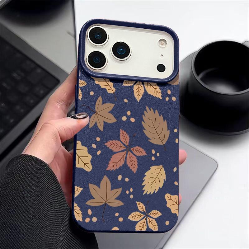 Herbst-Ahornblatt-Muster Handyhülle Für iPhone 17 Pro Max Funda iPhone 16 Pro Max 15 14 13 12 11 16e Air-Leder-Textur Abdeckung Coque