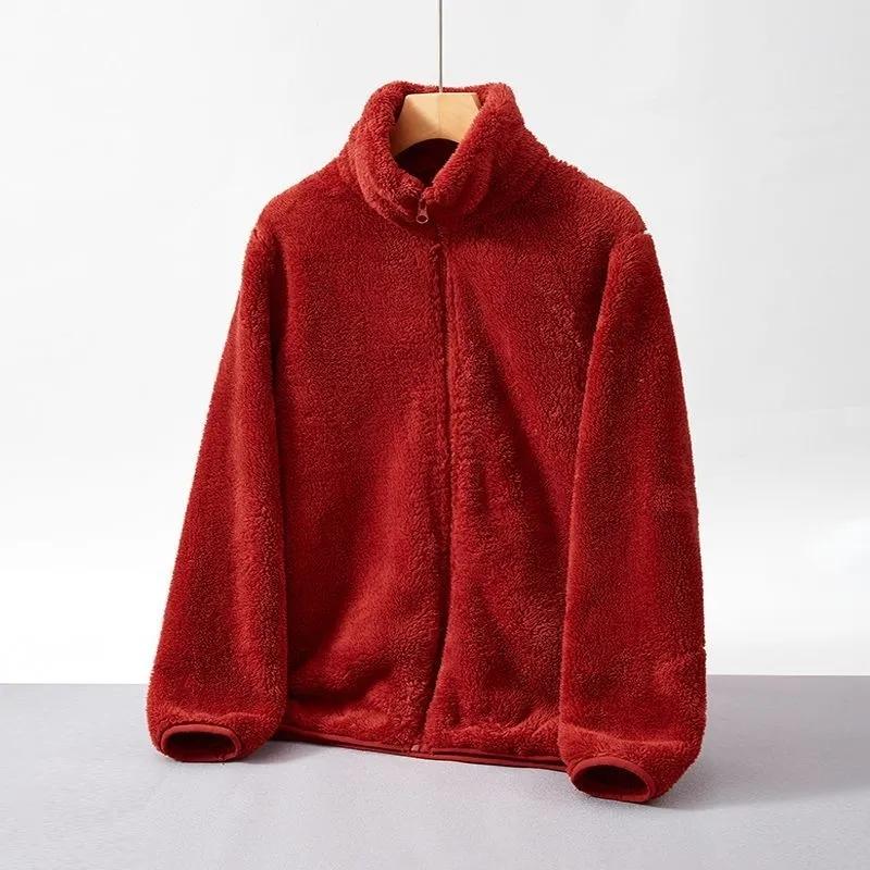 Dubbelsidig fleecejacka Polarfleece Höst och Vinter Plus Fleece Topp Fleece Korall Varm Förtjockad Ståkrage Dragkedja Kofta
