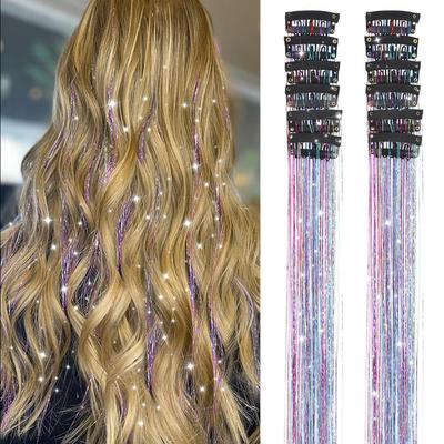 12 Stück Haar-Tinsel, Tinsel Haarverlängerungen Glitzer, Glitzer Haarverlängerungen Für Kinder, Haarverlängerungs-Clips Für Frauen 12-teiliges Regenbogen Clip-In Set
