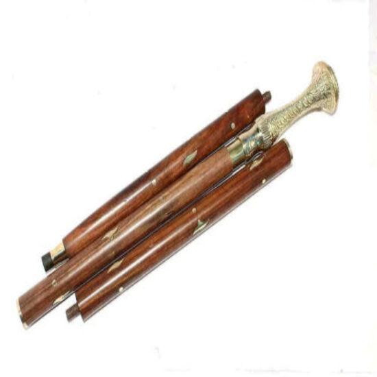 Marine Walking Stick top Brass Crafted Wooden Staff Handmade Collectible Nautical 3 fold Walking Stick (Brass)