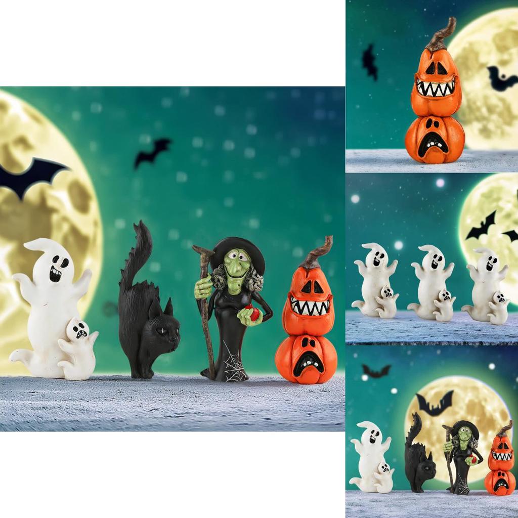 Charming Halloween Resin Ghost And Black Cat Pumpkin Ornament Perfect For Spooky Seasonal Decor