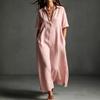 European and American women's clothing spring and summer new cotton and linen simple and elegant solid color short-sleeved lapel dress
