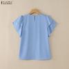 ZANZEA Lässige Bluse mit Rundhalsausschnitt und Rüschen, kurzärmelig, lockere Damenbluse