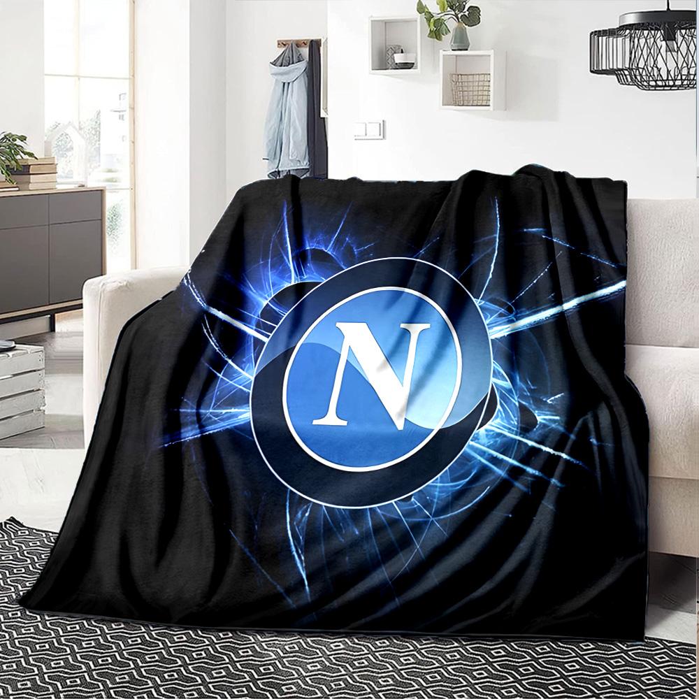 Coperta in Flanella Blu Elettrico con Logo Napoli, Poliestere Morbido, Design Moderno, Per Tutte le Stagioni per Campeggio, Viaggi, Regali per le Feste o Compleanni