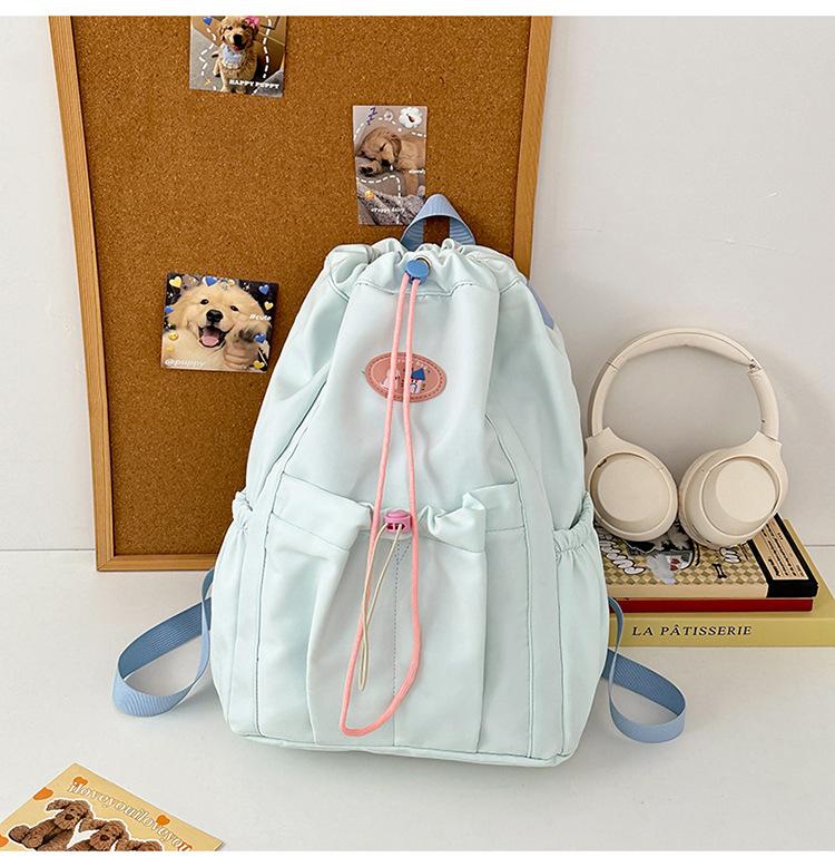 New backpack solid color simple fashion versatile schoolbag college student class drawstring bundle bag commuter travel bag