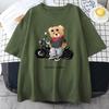 Motorcycle Enthusiast Street Teddy Rider Printed T-Shirt Men Loose Street Short Sleeves Summer Breathable Tee Cotton Clothing