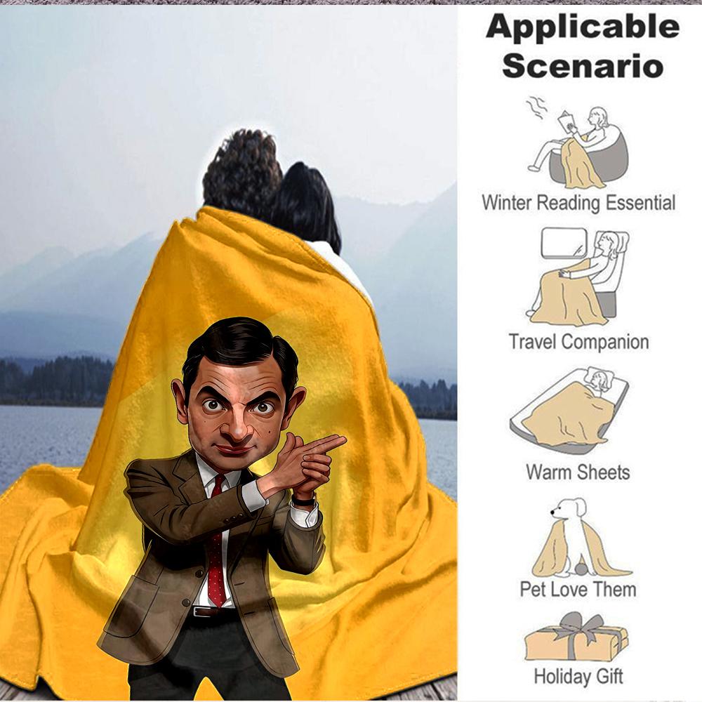 1Pc Mr Bean'S Classic Pose Flannel Blanket, Soft And Comfortable, Casual Warm, Camping Travel, Christmas, Halloween Xmas Gift N138