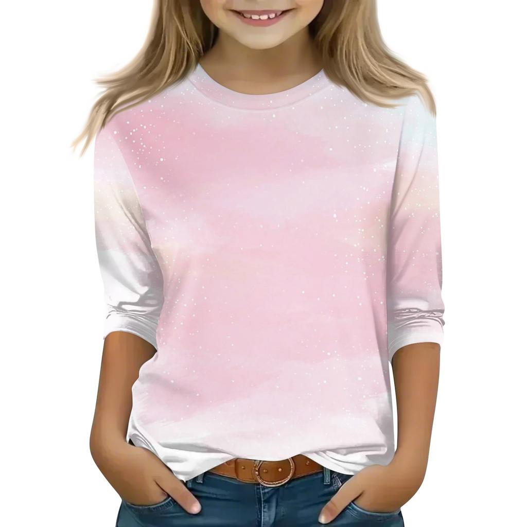 Kid's Round Neck Cute Flower Day Print Lightweight Spring/Summer Top