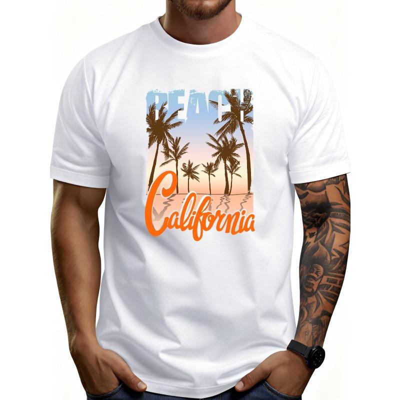 Casual Summer Style Men's T-Shirt Beach California Palm Trees Design for Vacation And Casual Attire Perfect Gift for Travel Lovers