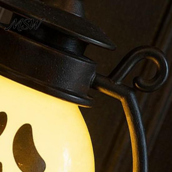 Funny Ghostly Face Halloween Ghost Night Light, Portable Retro LED Lamp with Hanging Light Ring, Battery Operated Vintage Horse Lantern for