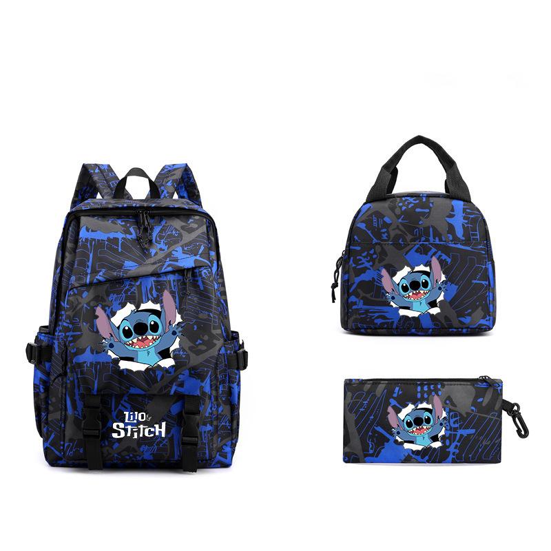 3-Piece LiloStitch Kids Backpack Cartoon Pencil Case Boys Girls Student Backpack