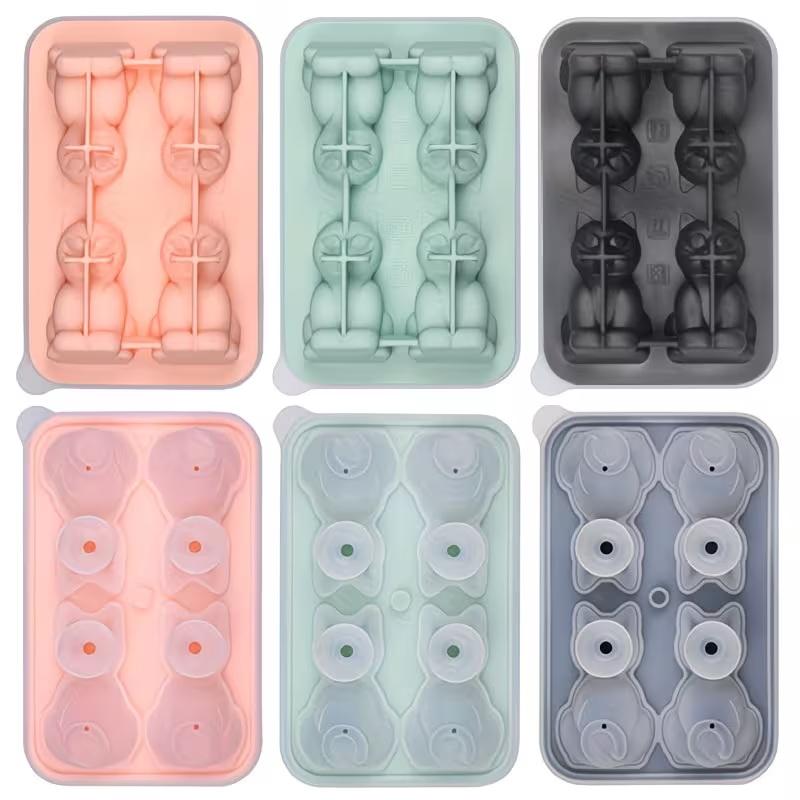 3D-Katzen-Eiswürfelform, Aus Silikon, Wiederverwendbar, Leicht zu entformen, Kreative Eiswürfelform in Tierform.