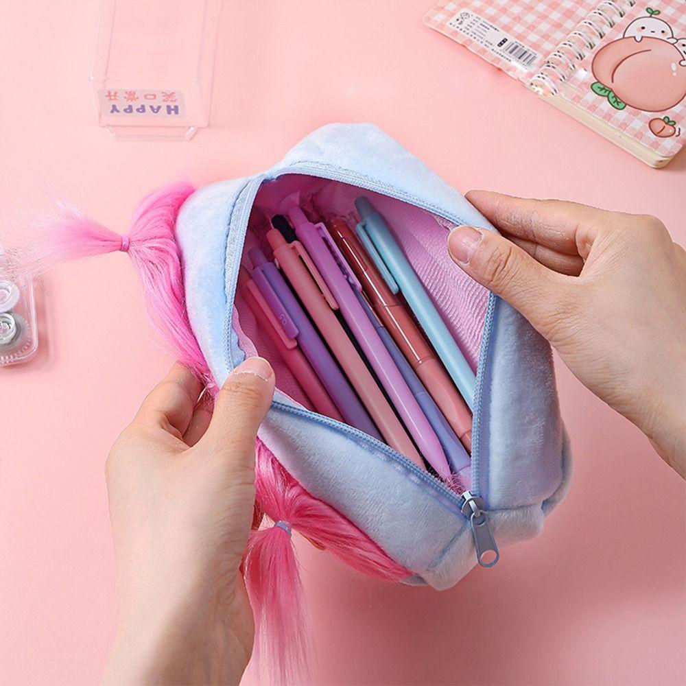 Stationery Storage Afro-Hair Doll Pen Bag DIY Fluffy Hair Soft Plush Pen Bag  Schools Supplies