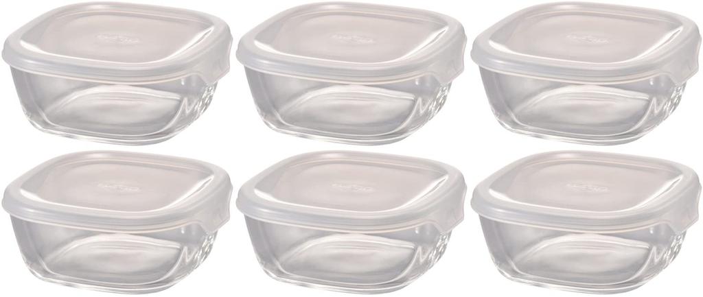 HARIO (Hario) Made In Japan Heat-Resistant Glass Storage Containers, Square, 250ml, BUONO Kitchen KST-25-TW, Set of 6, Clear