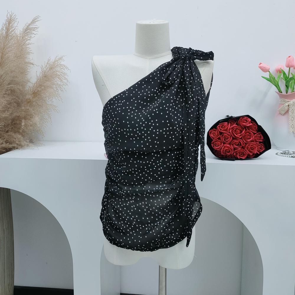 Women's Black Polka Dot Off-Shoulder Sleeveless Top - Chic, Stylish, and Perfect for Summer