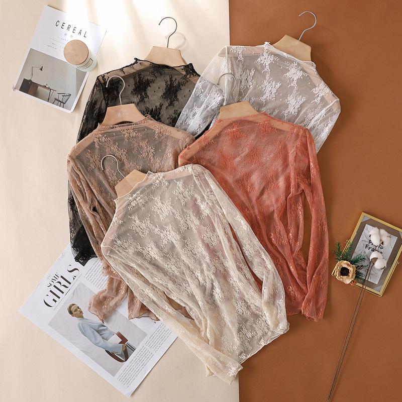 Spring/Autumn Luxury Lace Camisole Women’s Fitted Long-Sleeved Tulle Top – Sexy Underwear Top