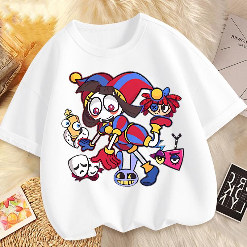 Children Short Sleeve T Shirts The Amazing Digital Circus Anime Cartoon Print Cotton Top Boys Girls Summer Casual Crew Neck Tees