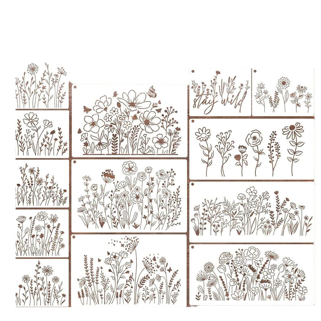 Neues Modell, 13 Stück/Set, Vorlage für Blumenmalerei, Vorlage für Handkonto, Künstlerisches Blumenthema, Wiederverwendbar, Werkzeug zum Abpausen