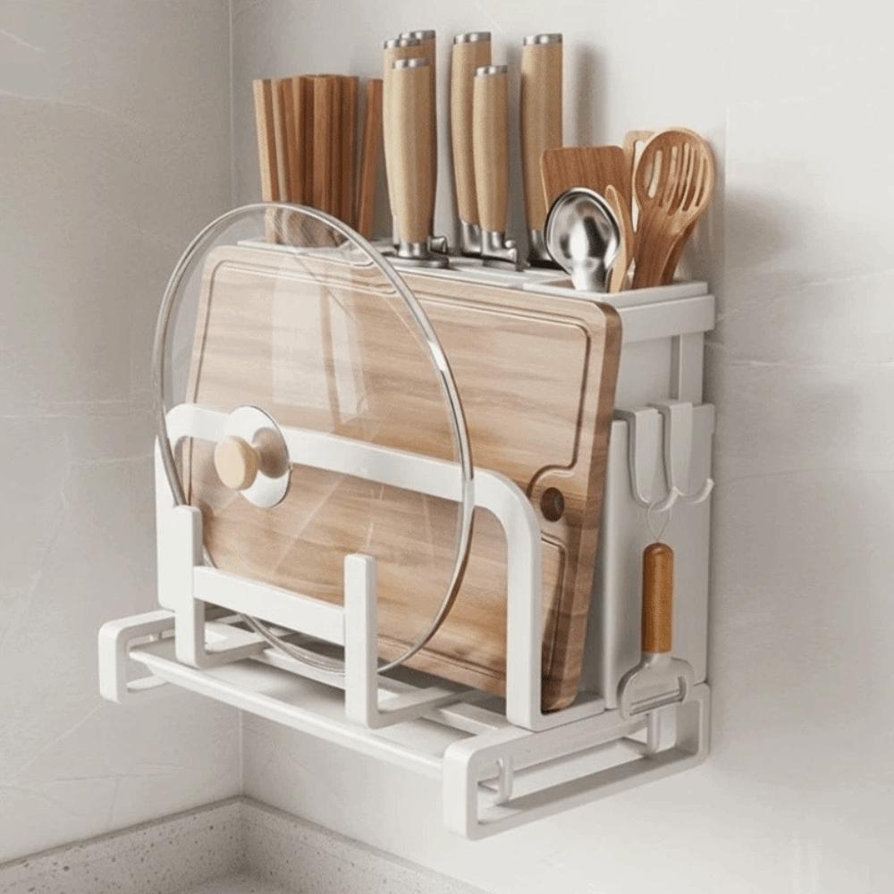 

With Drainer Kitchen Storage Rack Wall Mount Chopstick Organization Pot Lid Holder Countertop Organizer Home Kitchen