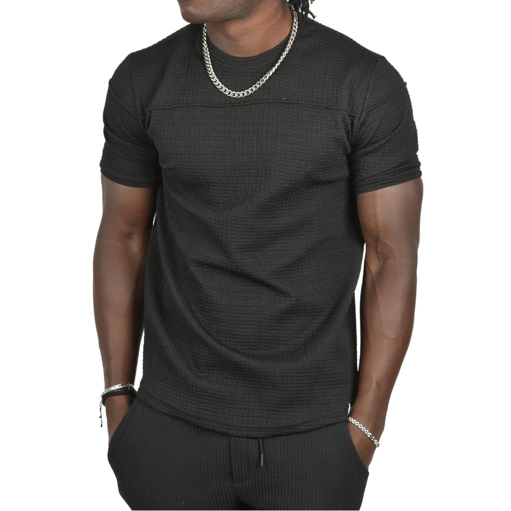 DeepSEA Front Pleated Embossed Dot Patterned Waffle Fabric T-Shirt 2403207