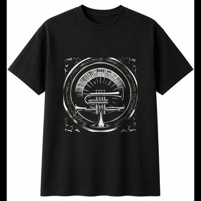 Trumpet Portrait Retro Mens T-Shirt Black 100% Cotton Motoring Printed Classic