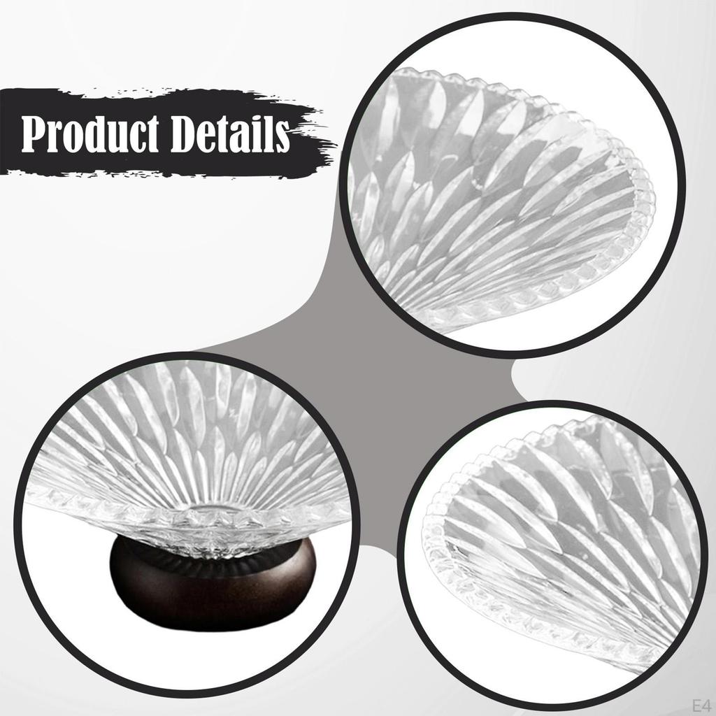 Clear Glass Fruit Bowl Decorative Pedestal Tray Nuts Cake Vegetable Holder with Wooden Stand for
