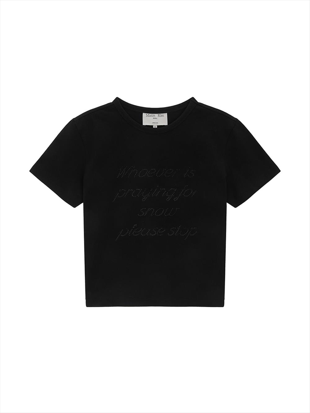 [Matinkim] Glitter Print Lettering Top in Black M-BLACK