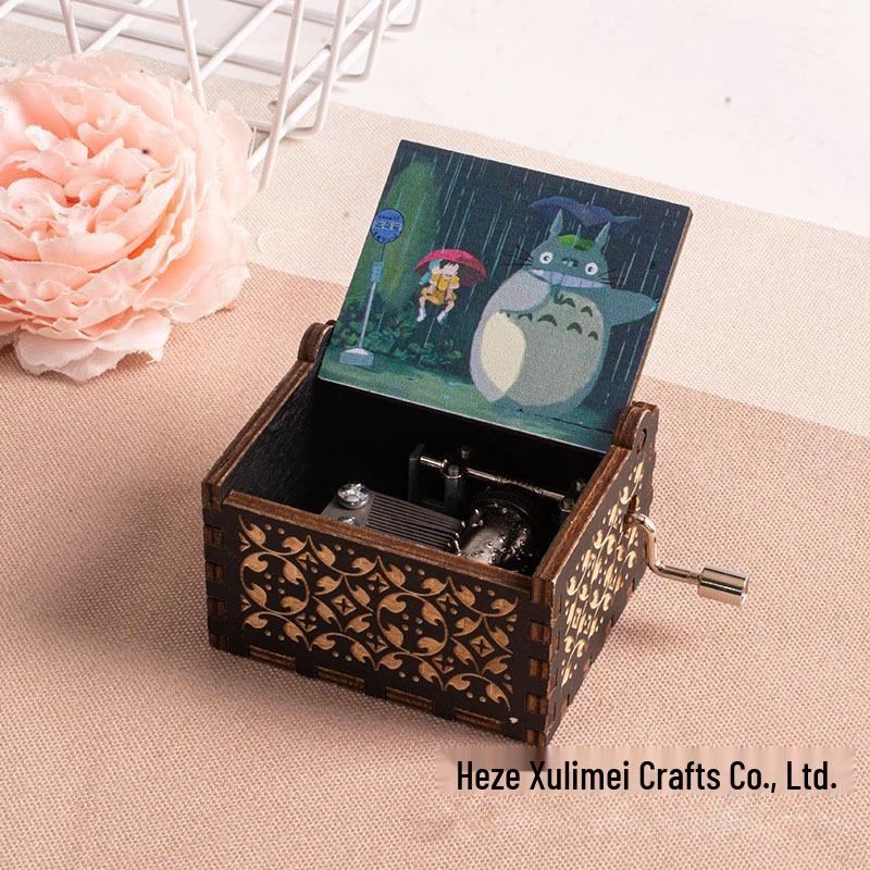 Hayao Miyazaki-Inspired Hand-Cranked Wooden Music Box - Creative Childlike Birthday Gift