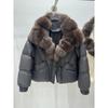 Womens Short Down Coat With Real Fox Fur Collar Warm Thickened Duck Jacket Loose Fit Winter Outerwear