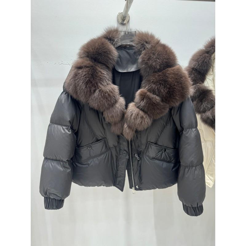 Womens Short Down Coat With Real Fox Fur Collar Warm Thickened Duck Jacket Loose Fit Winter Outerwear