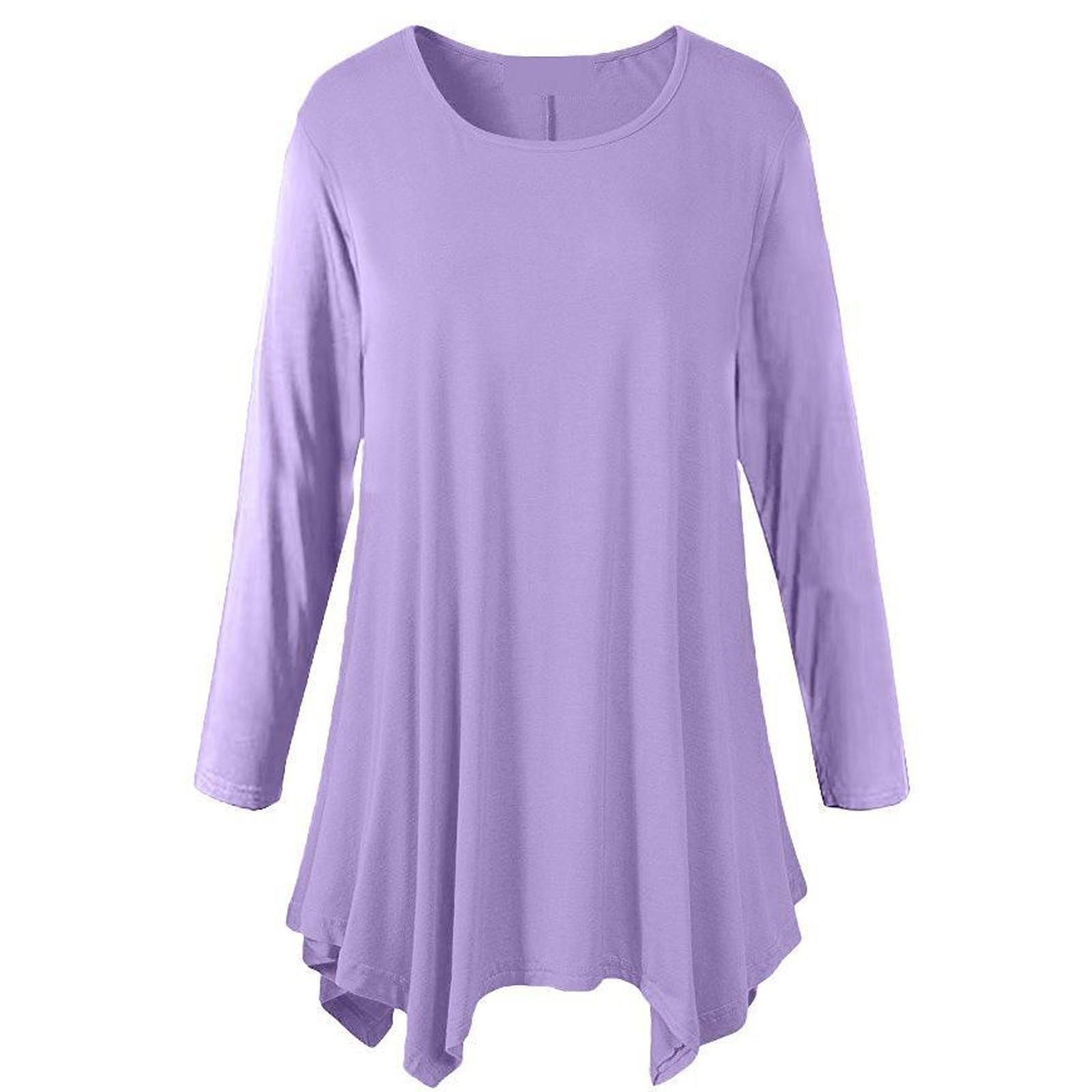 

Женская модная повседневная рубашка средней длины с длинным рукавом и круглым вырезом, однотонная базовая рубашка L