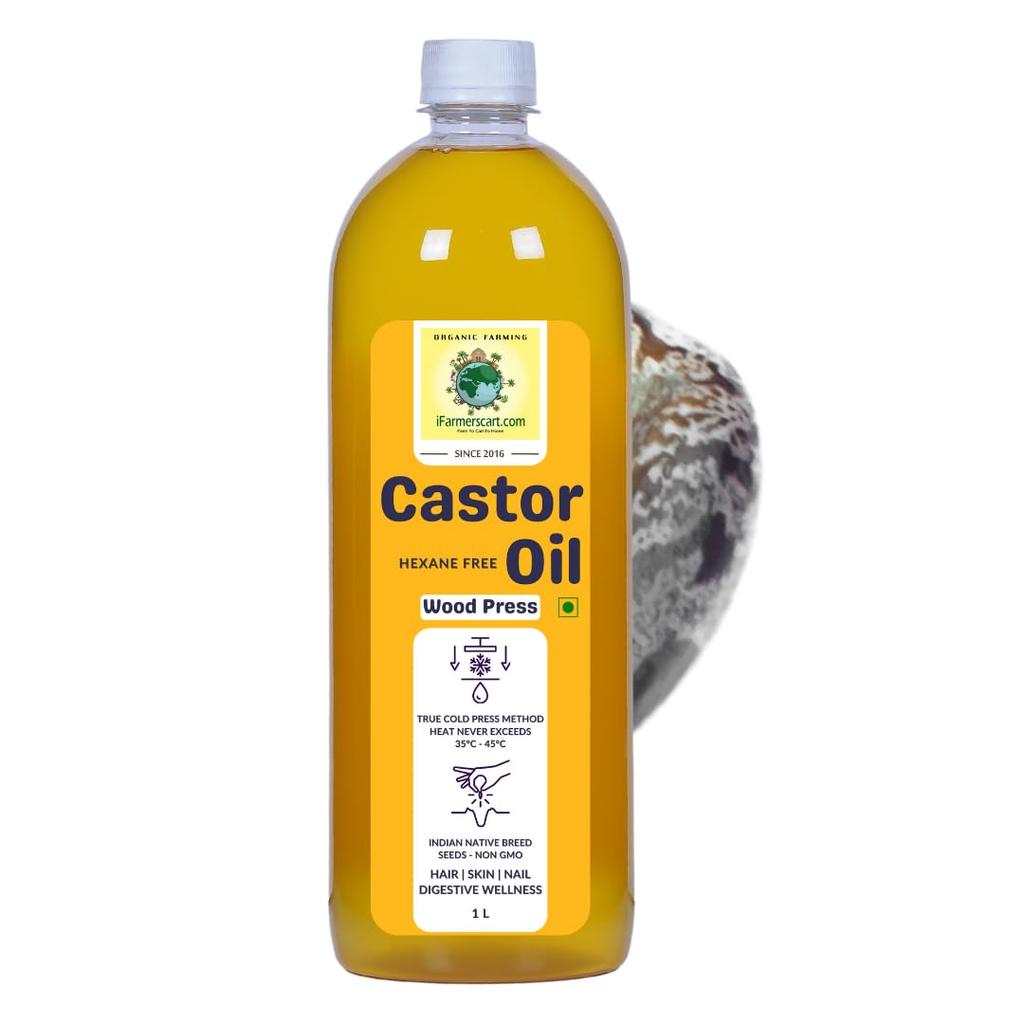 iFarmerscart Castor Oil Wood Pressed Pure Cold-Pressed Arandi Oil by Farmers Society | Edible | Hair Growth Skin Care Moisturizer Nails Luscious