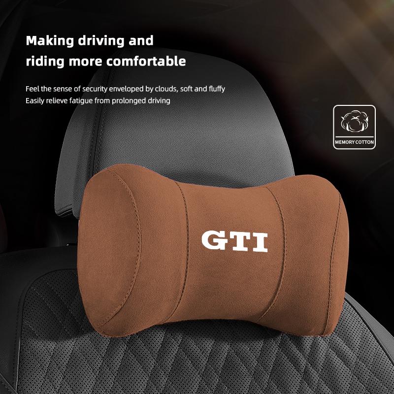 Suede Headrest Car Breathable Memory Foam Neck Pillow For VW Jetta Golf Passat Polo CC Tiguan Arteon Touareg Taigo Caddy Hub Cap EF1