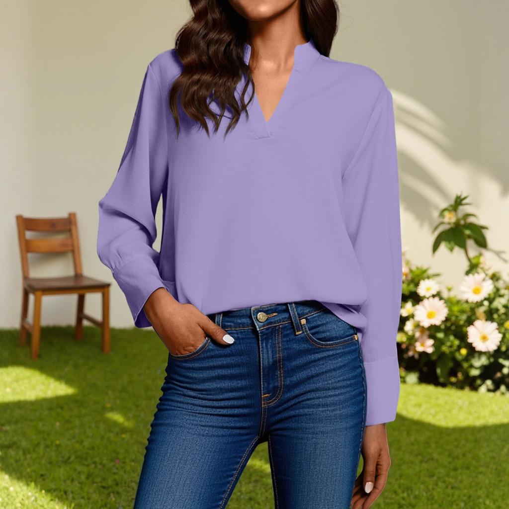 Women's Fashion Casual V-Neck  Shirt Long Sleeve Top