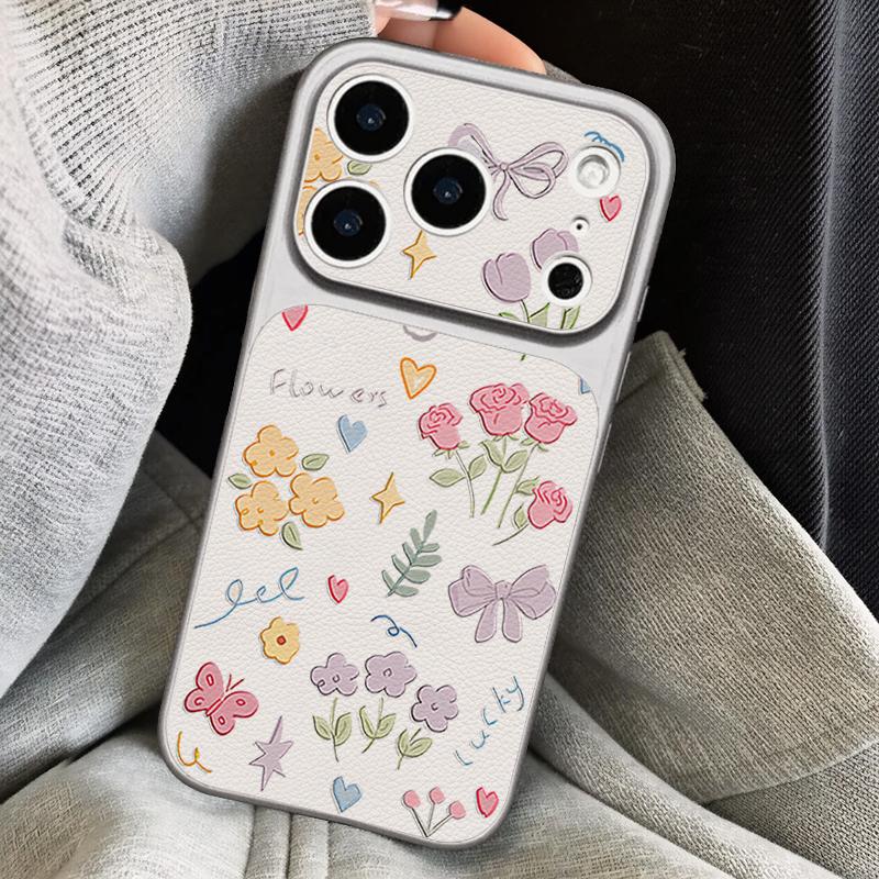Black Lotus Floral Leather Lanyard Case For iPhone 18 Pro Max Hybrid TPU+PU Anti-skid Soft Cover For iPhone 17 16 15 14 13 Pro Max