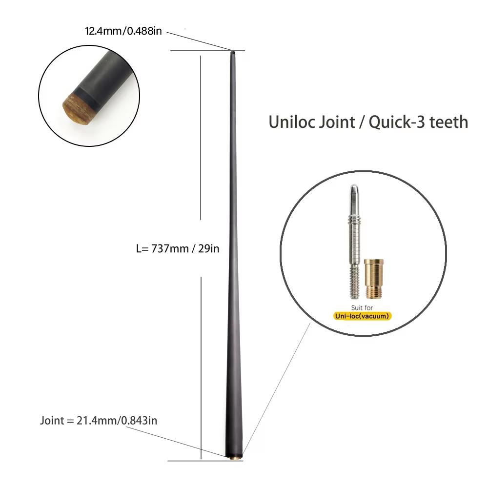 Profesionální karbonová tyč na kulečník | Nízká deformace, design Pro Taper s technologií Black Tech | Extra náhradní tyč na kulečník