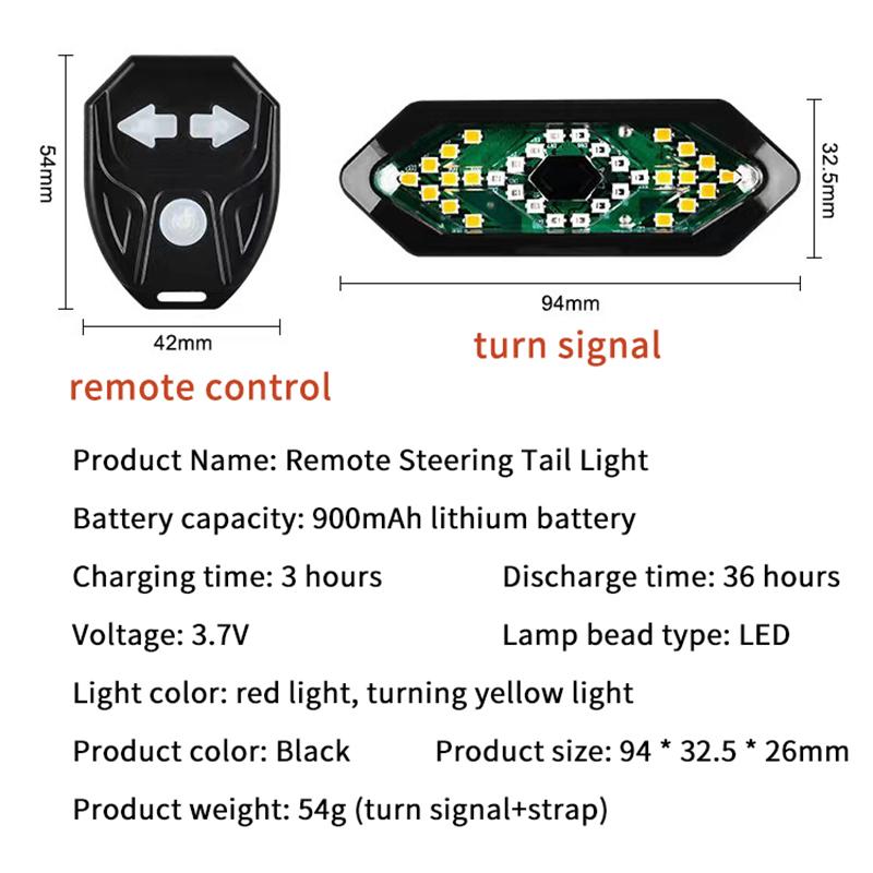1 Pcs Bike Turn Signal Taillight Usb Rechargeable Remote Control Ultra Bright For Night Cycling